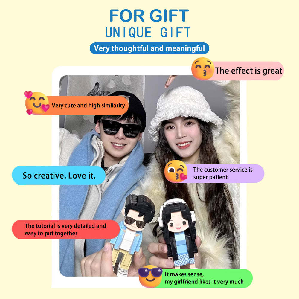 Surprise Gifts with Two Duddu Brick Figures Customized photo Duddu Brick Figuress, handmade DIY birthday and Valentine's Day gifts for girls. - MyPhotoSocksAu