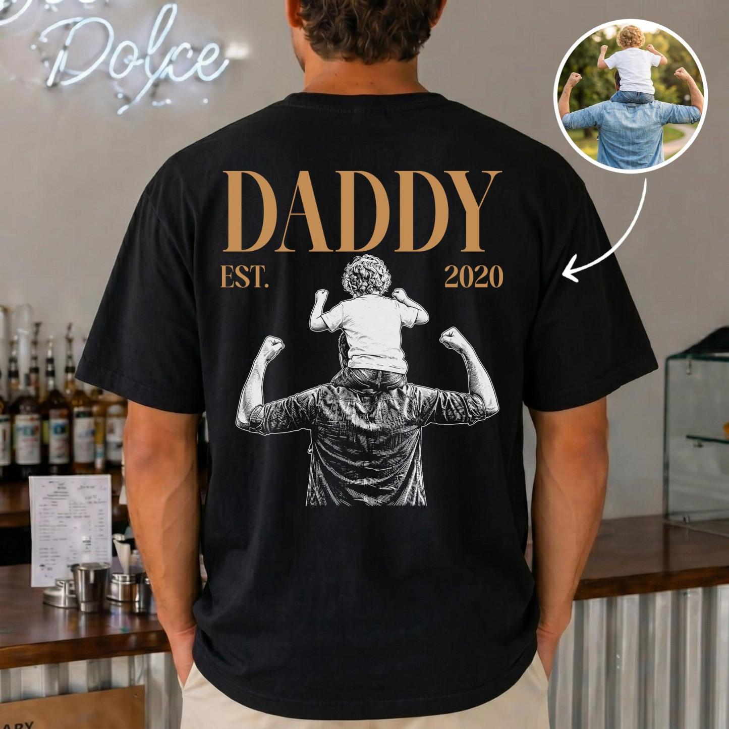 Daddy Est Custom Photo Sketch Art Father's Day Gift For Dad, Husband - Personalized Shirt - MyPhotoSocksAu