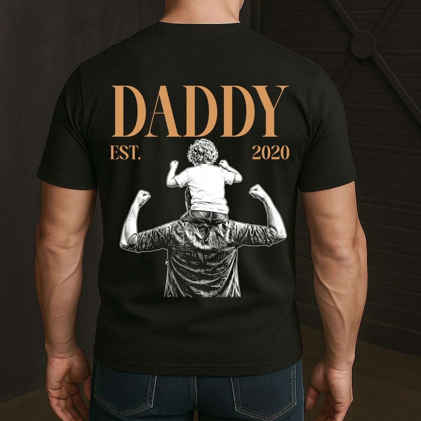 Daddy Est Custom Photo Sketch Art Father's Day Gift For Dad, Husband - Personalized Shirt - MyPhotoSocksAu