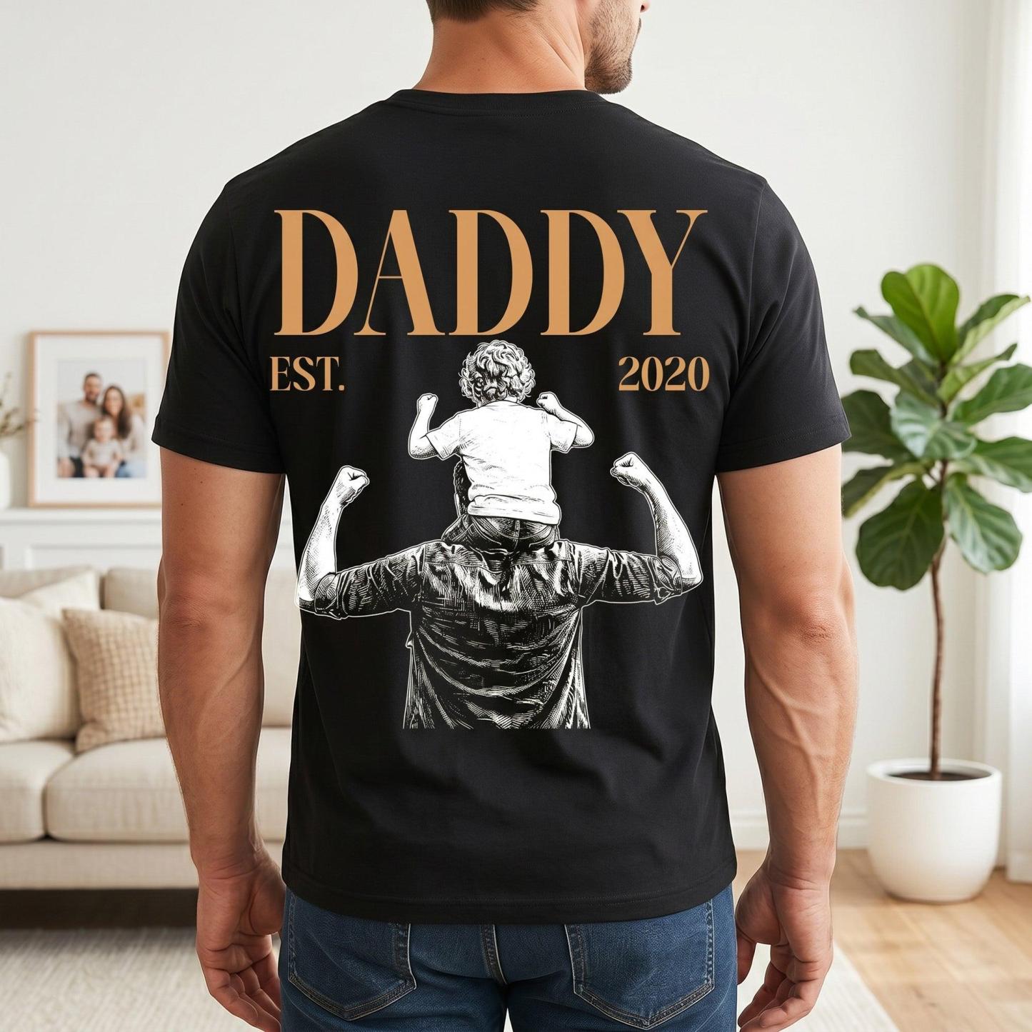 Daddy Est Custom Photo Sketch Art Father's Day Gift For Dad, Husband - Personalized Shirt - MyPhotoSocksAu