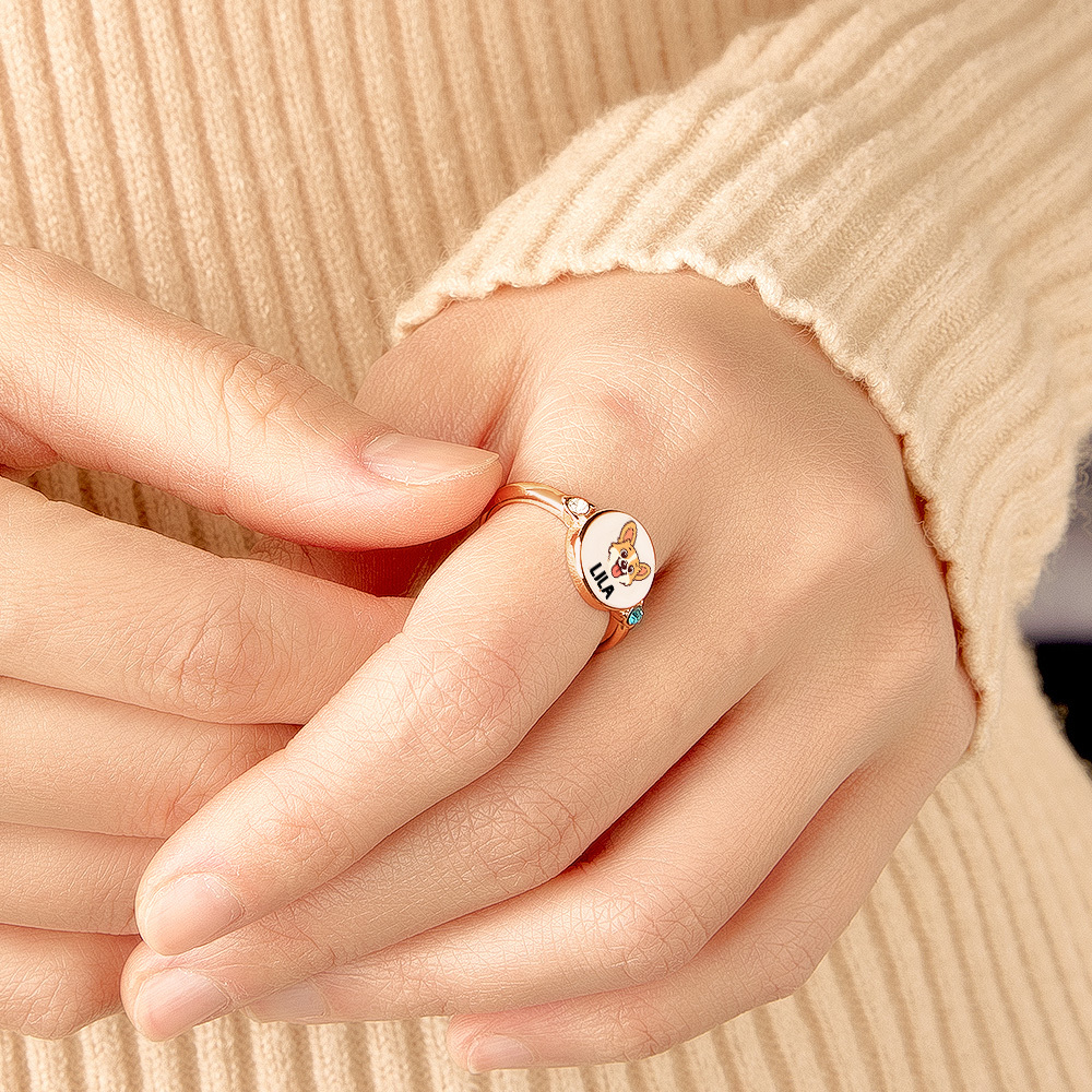 Custom Dog or Cat Ring with Birthstone, Custom Pet Portrait Photo Ring, Dog Cat Memorial Jewelry Gift For Pet Lover, Pet Remembrance, Gift for Her - MyPhotoSocksAu