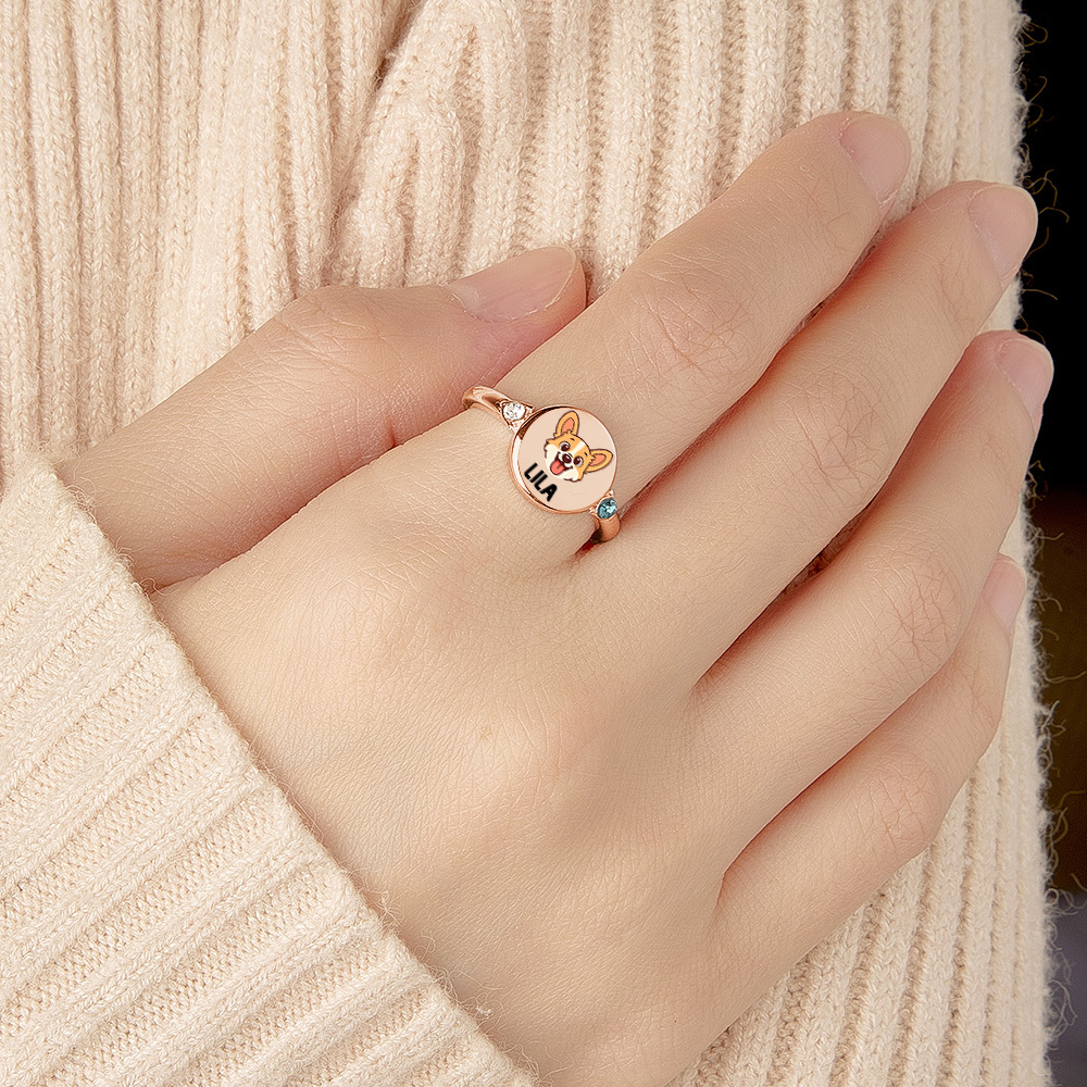 Custom Dog or Cat Ring with Birthstone, Custom Pet Portrait Photo Ring, Dog Cat Memorial Jewelry Gift For Pet Lover, Pet Remembrance, Gift for Her - MyPhotoSocksAu