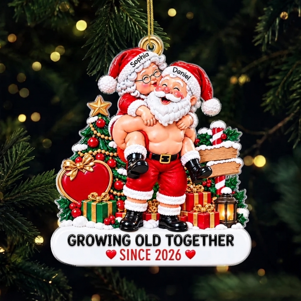 Personalized Santa Couple Ornament - 'Growing Old Together' Christmas Tree Decor for Couples - MyPhotoSocksAu