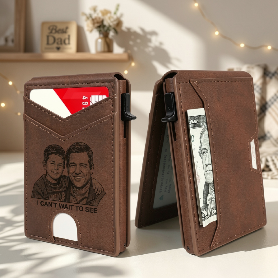 Custom Wallet for Men,with Cash Pocket ,Smart Slim Pop Up Credit Card Holder Flip with Magnetic Closure RFID Blocking Father's Day Gift - MyPhotoSocksAu