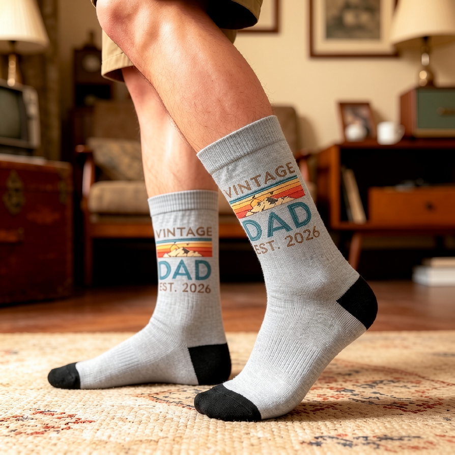 Vintage Dad Est 2026 Socks, First Fathers Day Gift, New Dad Socks, Gift for Husband, Retro Father's Day Socks, Promoted to Dad 2026 - MyPhotoSocksAu