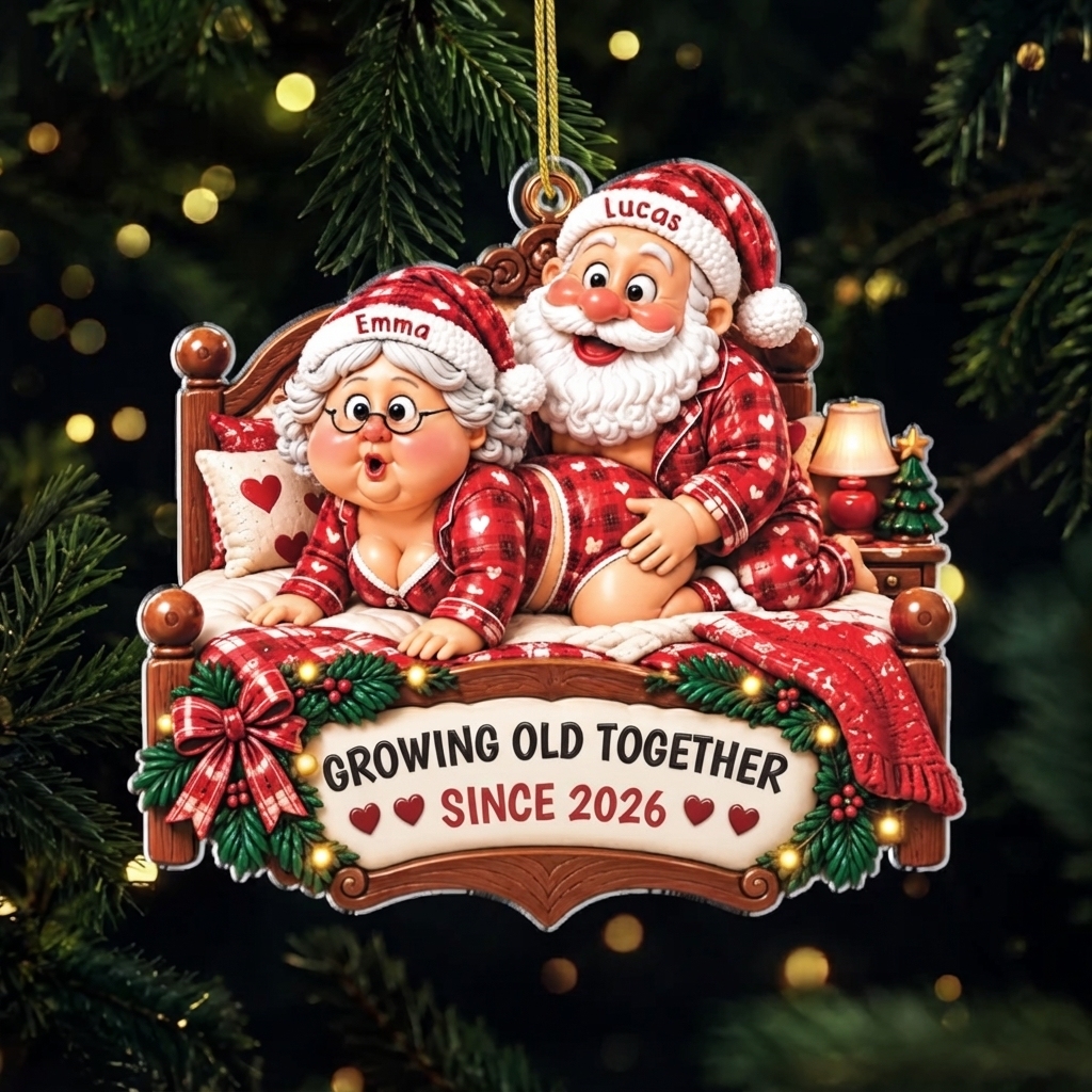 Personalized Couple in Bed Christmas Ornament – 'Growing Old Together Since ' for Holiday Gift - MyPhotoSocksAu