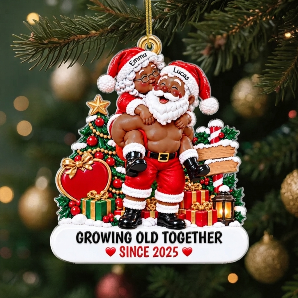 Personalized Santa Couple Ornament - 'Growing Old Together' Christmas Tree Decor for Couples - MyPhotoSocksAu