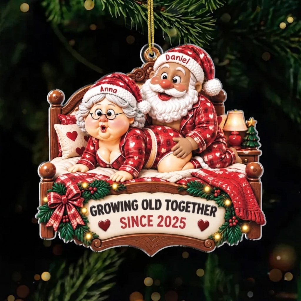 Personalized Couple in Bed Christmas Ornament – 'Growing Old Together Since ' for Holiday Gift - MyPhotoSocksAu