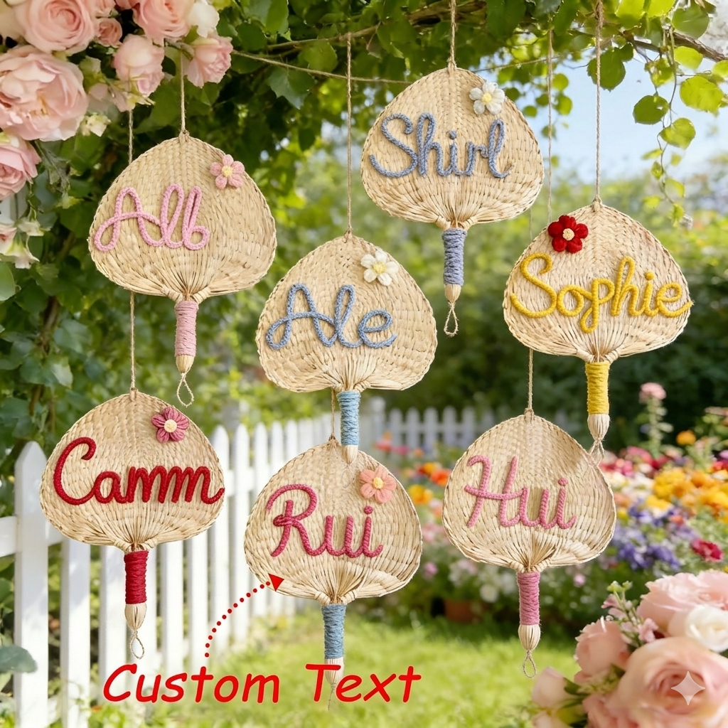 Personalized Woven Straw Fan, Boho Bride Bridesmaid Wedding Favor, Beach Bachelorette Party Gift - MyPhotoSocksAu
