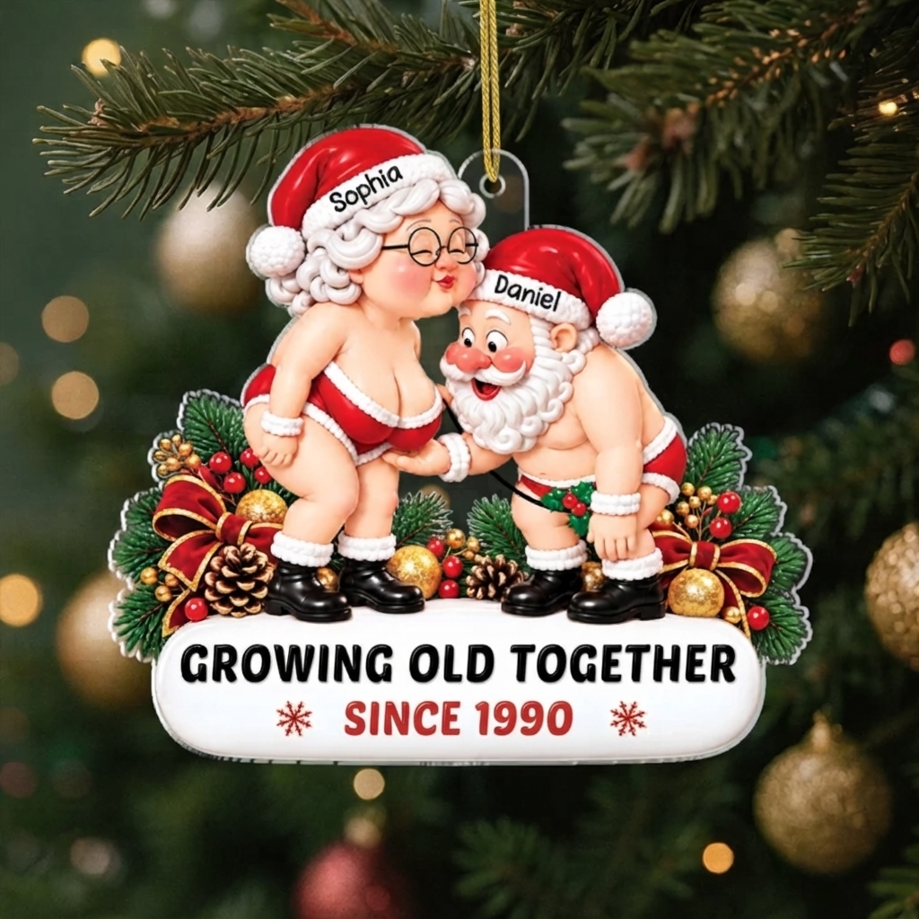 Personalized Couple Christmas Ornament 1988 Anniversary Gift – Leopard Print Santa & Mrs. Claus Figurine - MyPhotoSocksAu