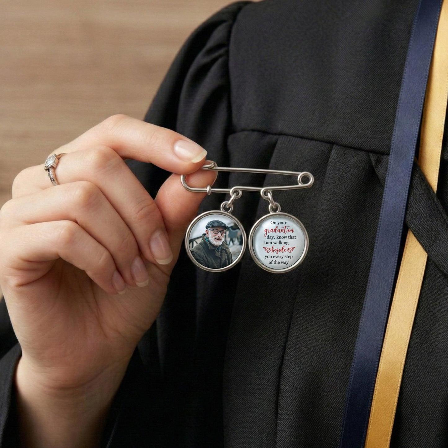 Graduation Walking Beside You Every Step - Personalized Lapel Pin With Photo Charms - MyPhotoSocksAu