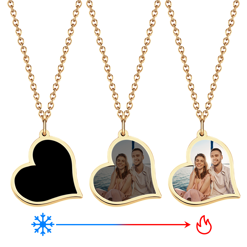 Personalised PhotoTemperature-Sensitivel Color-Changing Heart Necklace Photo Gift Necklace for Lover