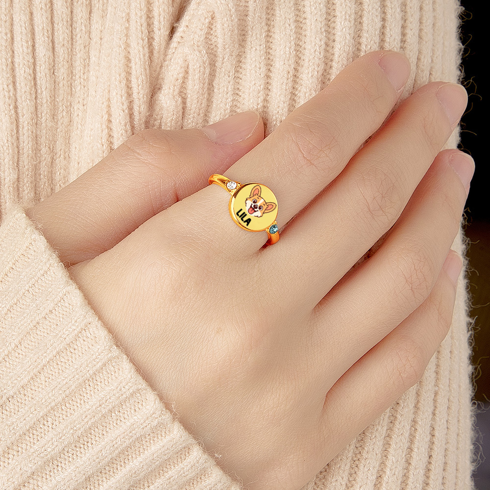 Custom Dog or Cat Ring with Birthstone, Custom Pet Portrait Photo Ring, Dog Cat Memorial Jewelry Gift For Pet Lover, Pet Remembrance, Gift for Her - MyPhotoSocksAu