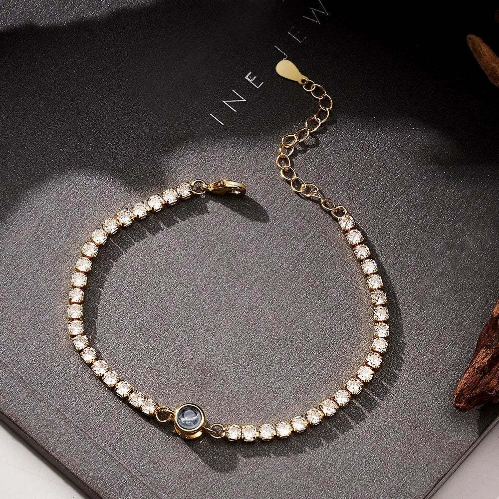 Custom Photo Projection Bracelet Tennis Bracelet Fashionable All Diamonds Bracelet Gifts For Her - MyPhotoSocksAu