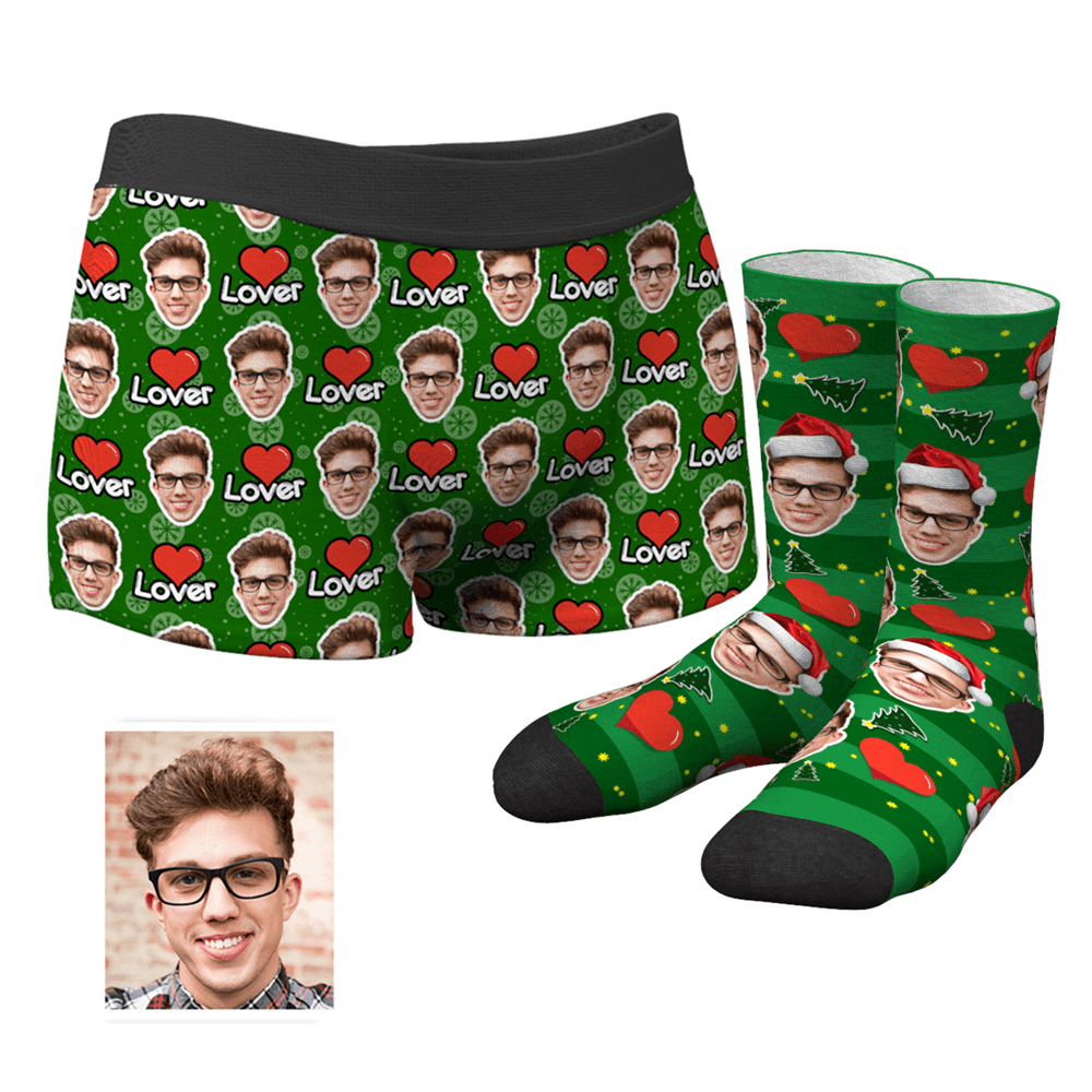 Custom Christmas Lover Face Boxer Shorts And Socks Set - MyPhotoSocksAU