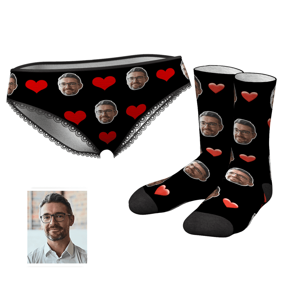 Custom Heart Face Panties And Socks Set - MyPhotoSocksAU