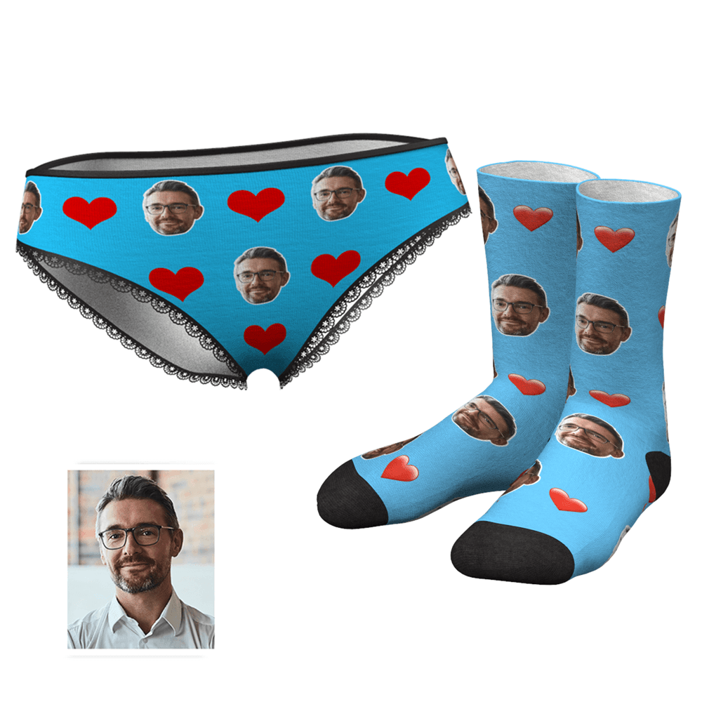 Custom Heart Face Panties And Socks Set - MyPhotoSocksAU