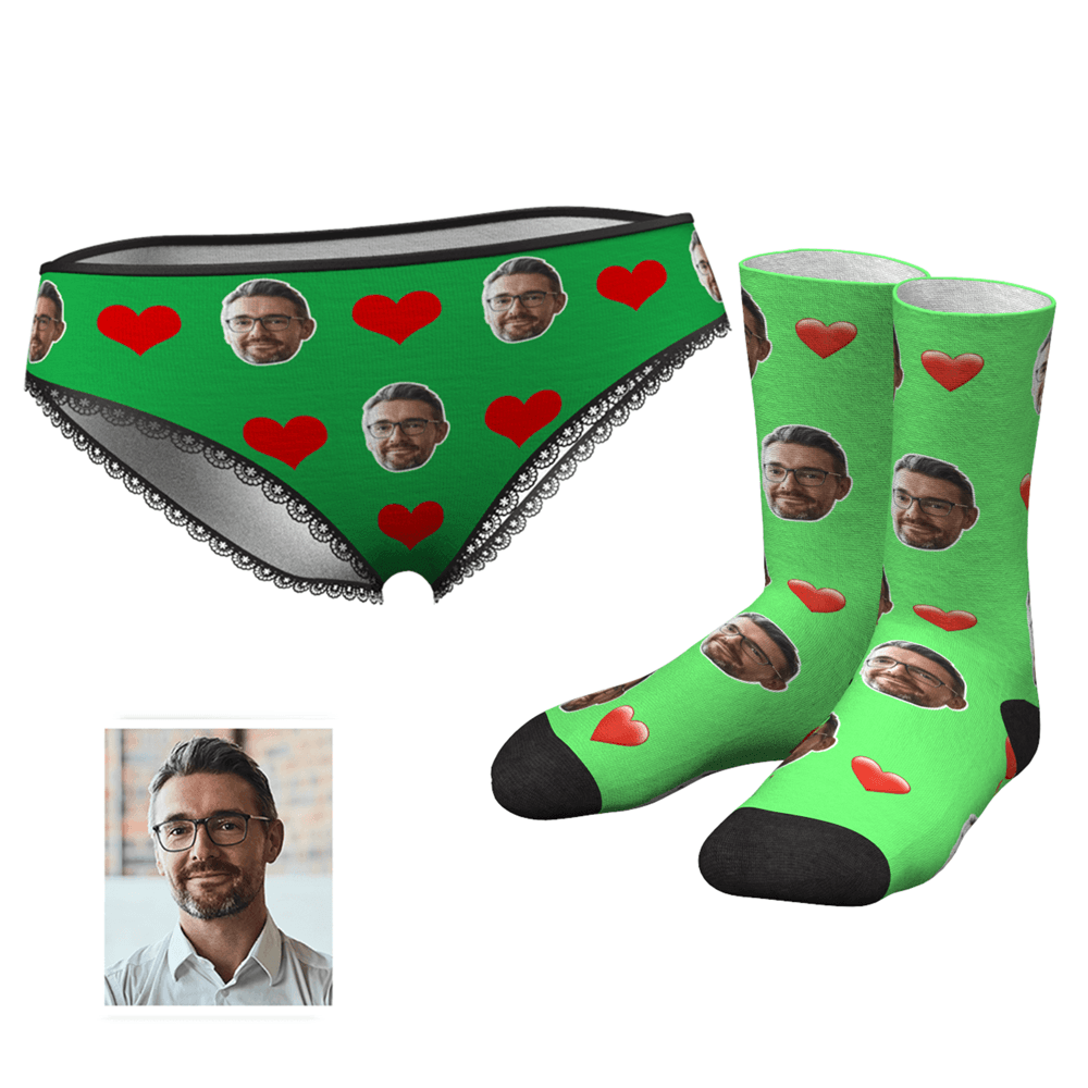 Custom Heart Face Panties And Socks Set - MyPhotoSocksAU