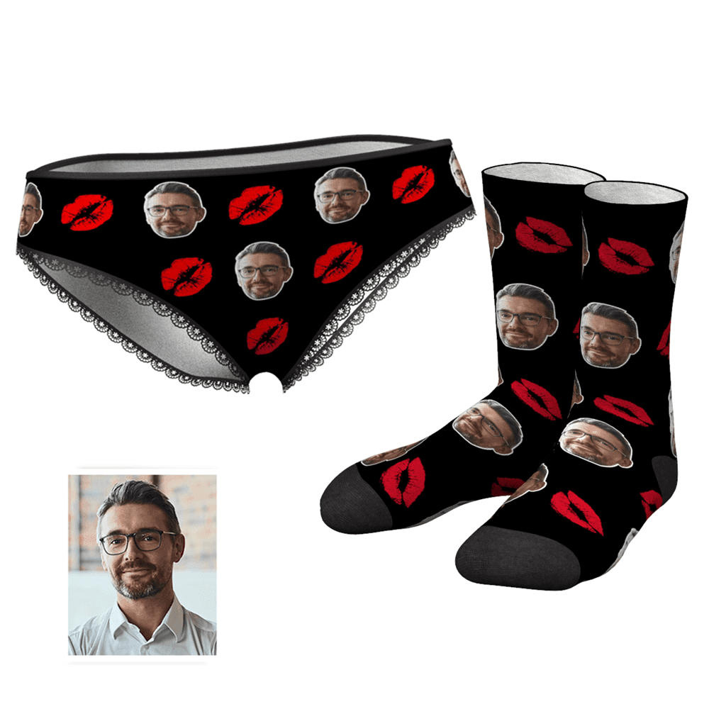 Custom Kiss Face Panties And Socks Set - MyPhotoSocksAU