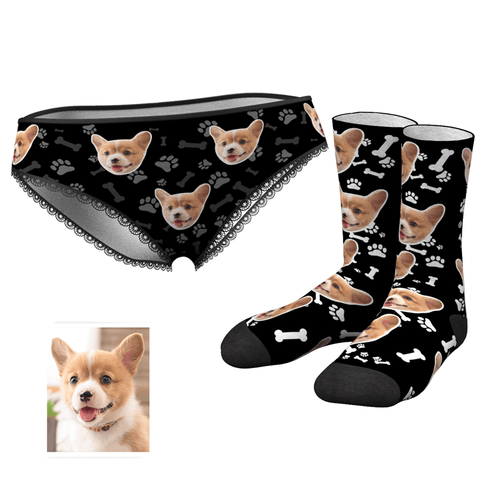 Custom Dog Face Panties And Socks Set - MyPhotoSocksAU