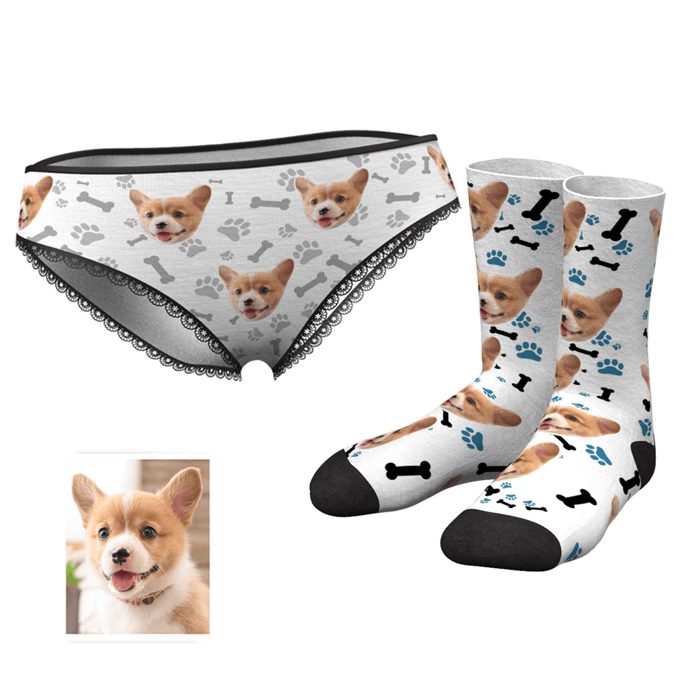 Custom Dog Face Panties And Socks Set - MyPhotoSocksAU