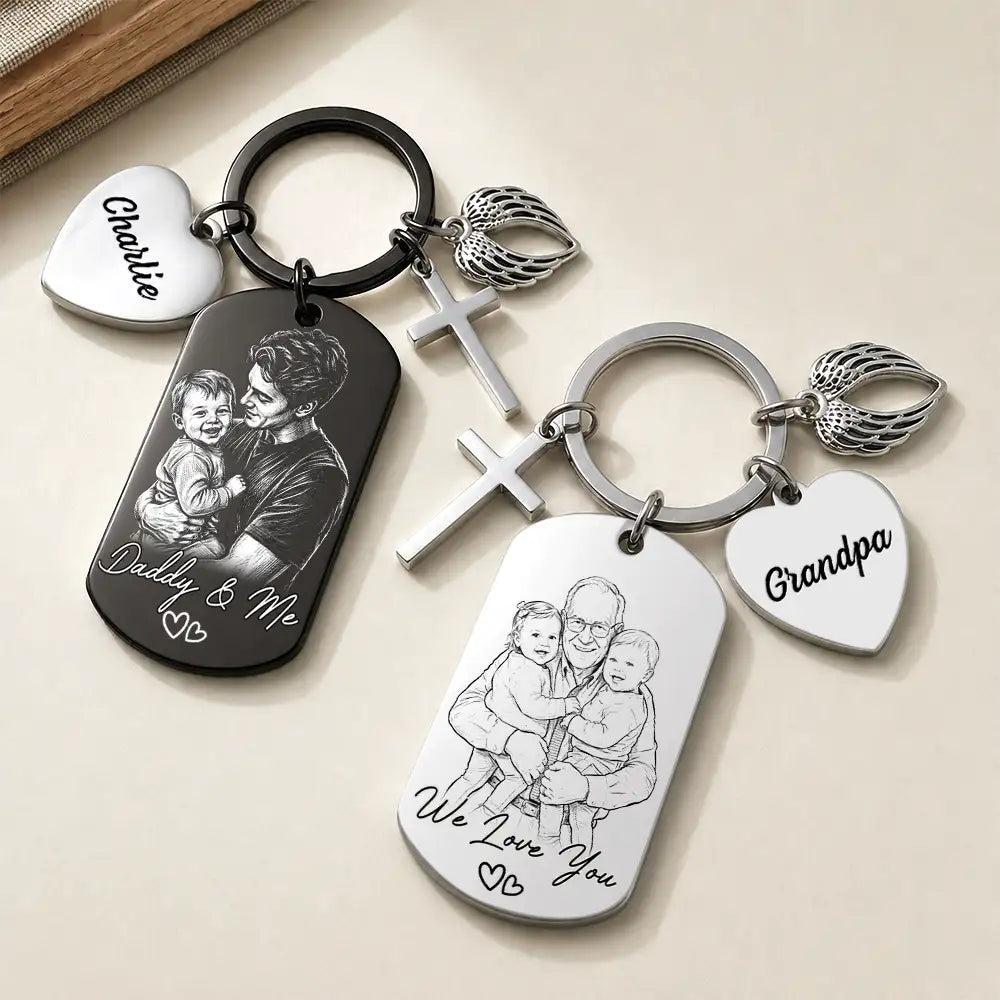 Custom Photo Bold Sketch Best Dad Grandpa Ever We Love You - Personalized Stainless Steel Keychain - MyPhotoSocksAu