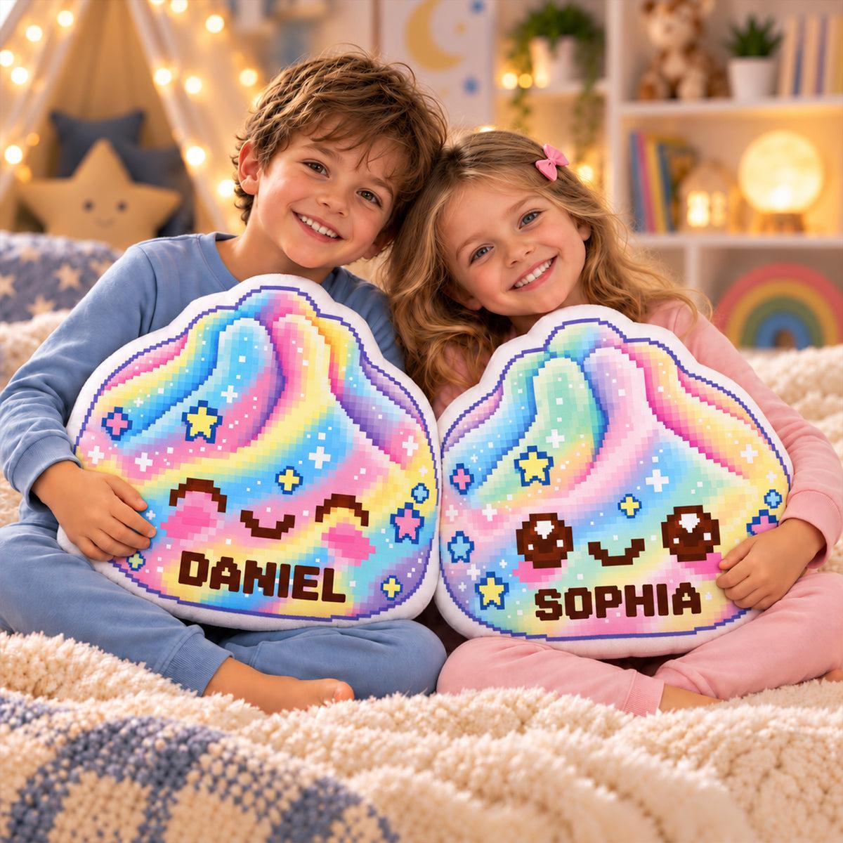 Rainbow Pixel Art Dumpling Custom Shaped Pillow with Name - Personalized Gift for Kids - MyPhotoSocksAu