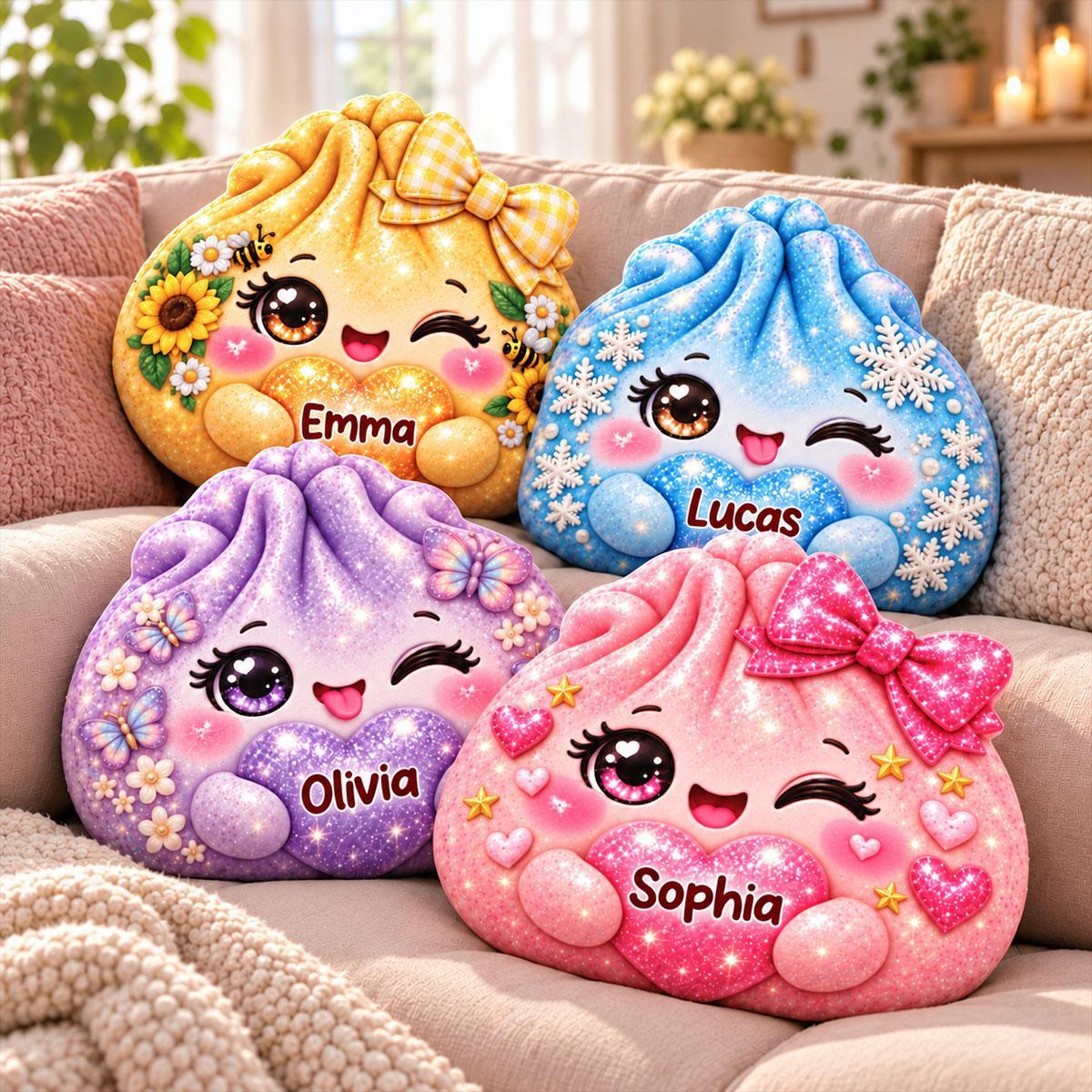 [3D Printing Effect] Personalised Kids Gifts - Pink Glitter Bow Dumpling Custom Shaped Pillow - MyPhotoSocksAu