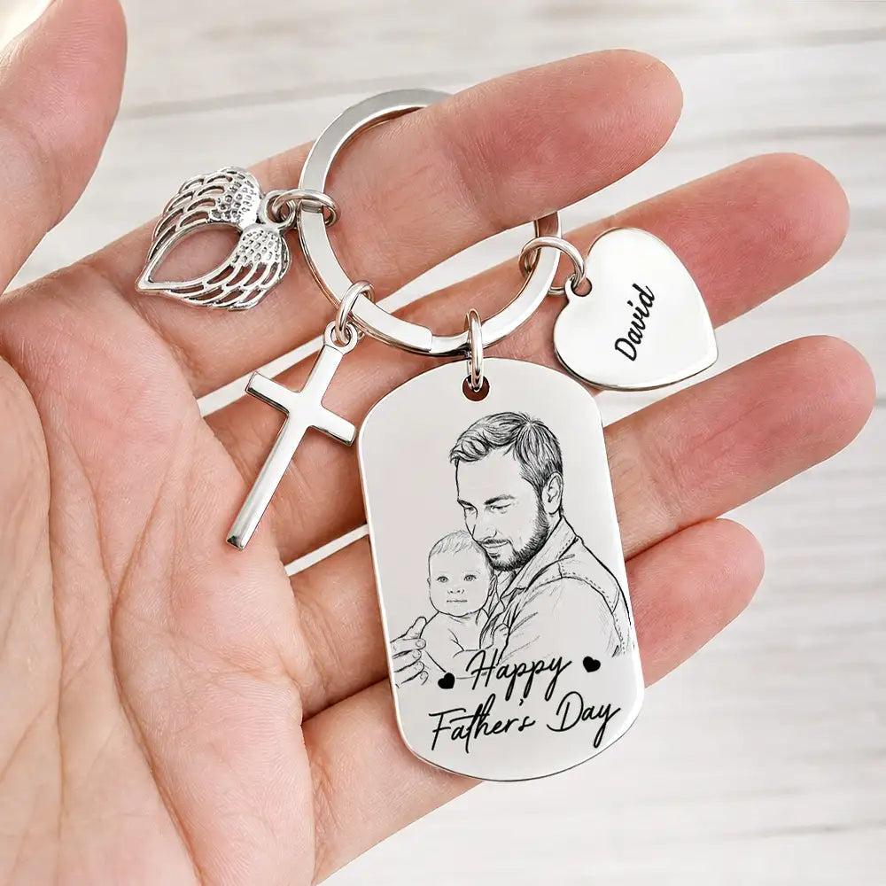Custom Photo Bold Sketch Best Dad Grandpa Ever We Love You - Personalized Stainless Steel Keychain - MyPhotoSocksAu