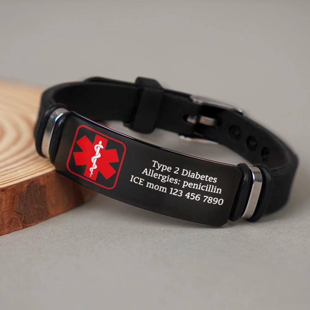 Emergency Medical Alert Band - Personalized Wristband Bracelet - MyPhotoSocksAu