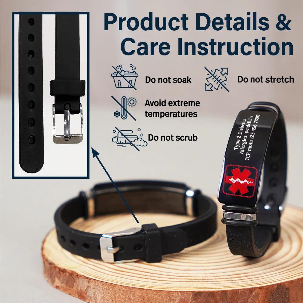 Emergency Medical Alert Band - Personalized Wristband Bracelet - MyPhotoSocksAu