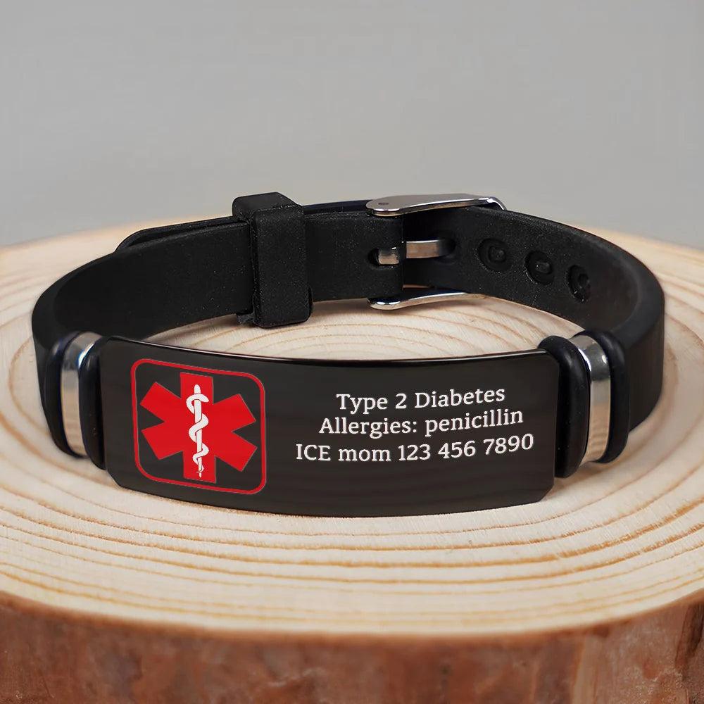 Emergency Medical Alert Band - Personalized Wristband Bracelet