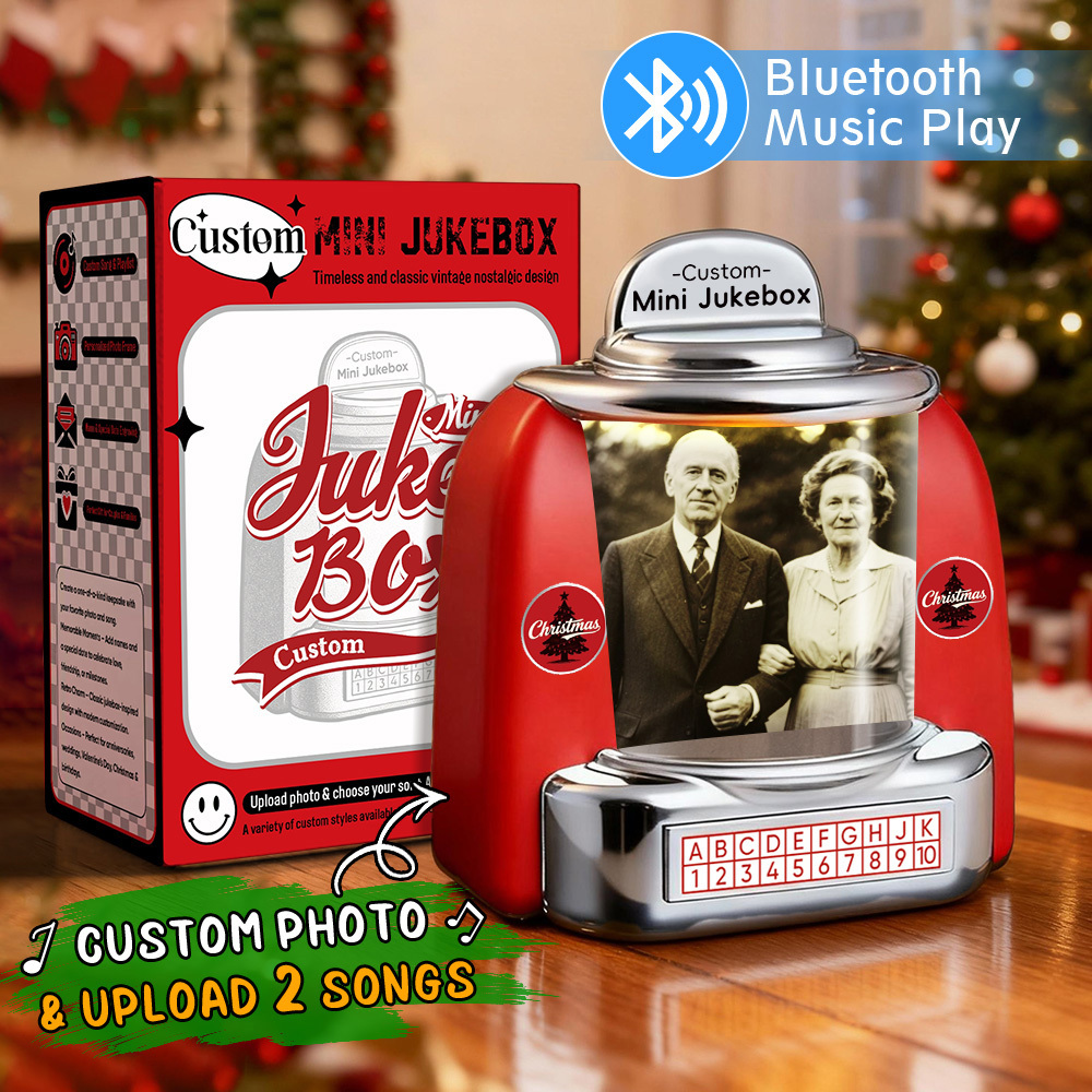 Custom Mini Jukebox Retro Speaker – Personalized Photo Music Mini Player with Radio | Vintage Tabletop Home Decor Nostalgic Gift - MyPhotoSocksAu
