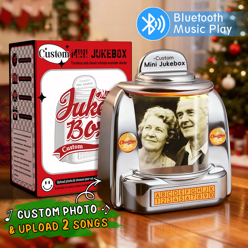 Custom Mini Jukebox Retro Speaker – Personalized Photo Music Mini Player with Radio | Vintage Tabletop Home Decor Nostalgic Gift - MyPhotoSocksAu