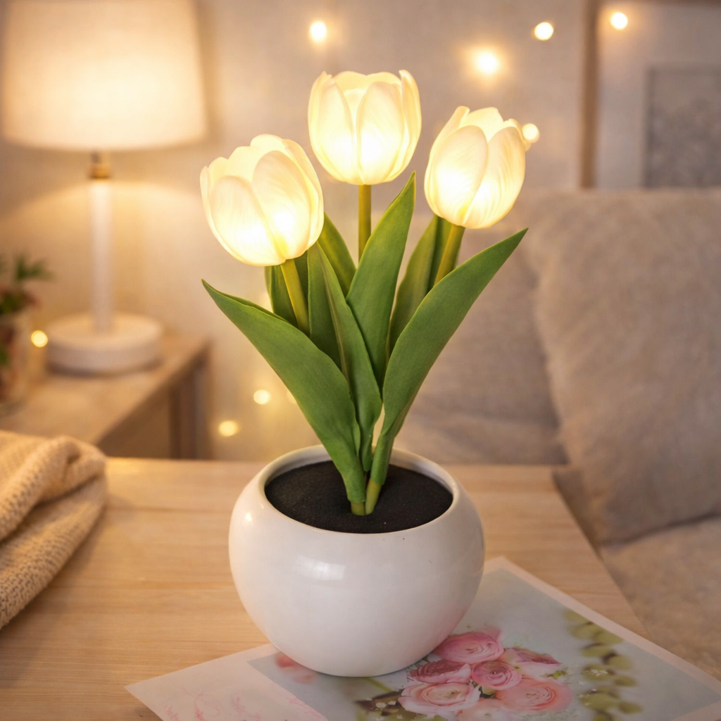 LED Tulip Night Light  Dimmable Plug-in Romantic Flower Lamp Artificial Bloom Mother’s Day Gift - MyPhotoSocksAu