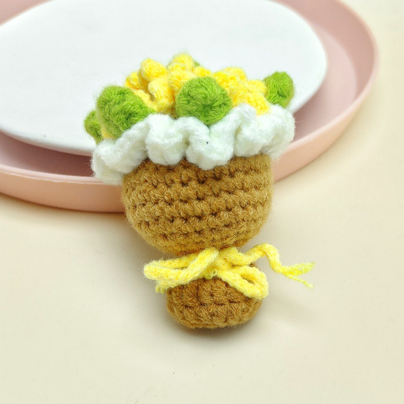 Lovely Gift Wool Knitted Bouquet Keychain Simulation Sunflower Bag Charm Pendant Graduation Gift - MyPhotoSocksAu