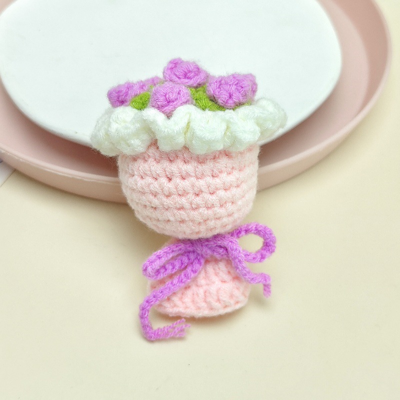 Lovely Gift Wool Knitted Bouquet Keychain Simulation Sunflower Bag Charm Pendant Graduation Gift - MyPhotoSocksAu
