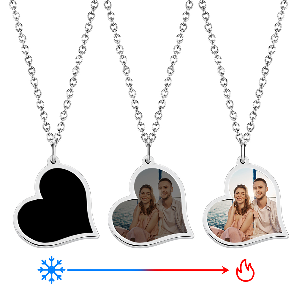 Personalised PhotoTemperature-Sensitivel Color-Changing Heart Necklace Photo Gift Necklace for Lover - MyPhotoSocksAu
