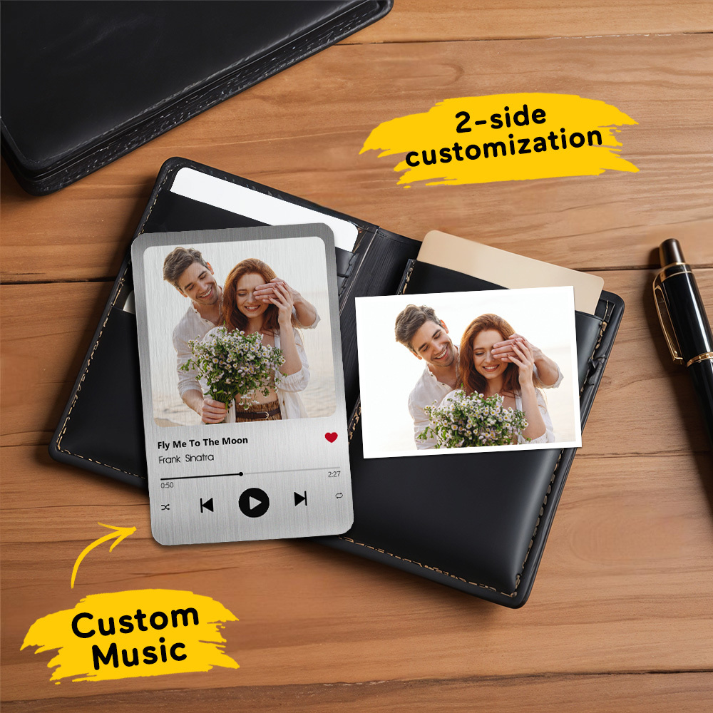 Custom Favorite Song Metal Wallet Card Personalized Aluminum Photo Wallet Card Gifts For Dad - MyPhotoSocksAu