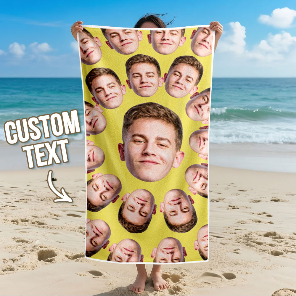 Custom Photo Beach Towel Cartoon Muti-face Colored Beach Towel Summer Funny Gift Idea Yellow Beach Towerl - MyPhotoSocksAu