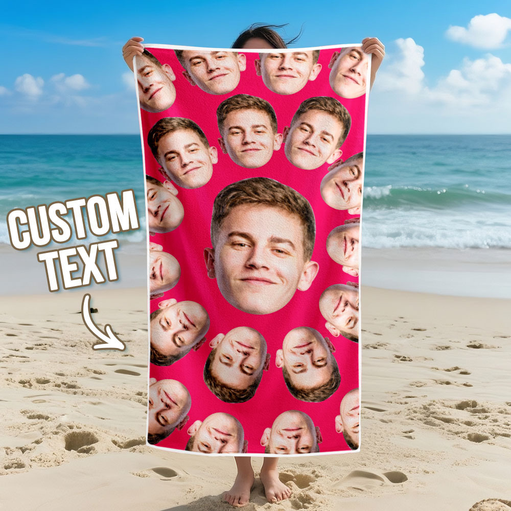 Custom Photo Beach Towel Cartoon Muti-face Colored Beach Towel Summer Funny Gift Idea Yellow Beach Towerl - MyPhotoSocksAu