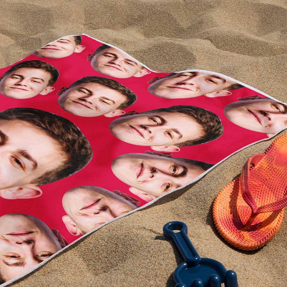 Custom Photo Beach Towel Cartoon Muti-face Colored Beach Towel Summer Funny Gift Idea Yellow Beach Towerl - MyPhotoSocksAu