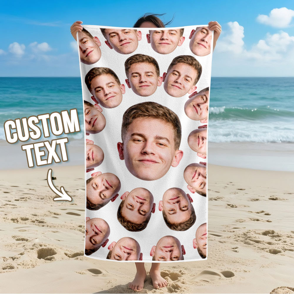 Custom Photo Beach Towel Cartoon Muti-face Colored Beach Towel Summer Funny Gift Idea Yellow Beach Towerl - MyPhotoSocksAu