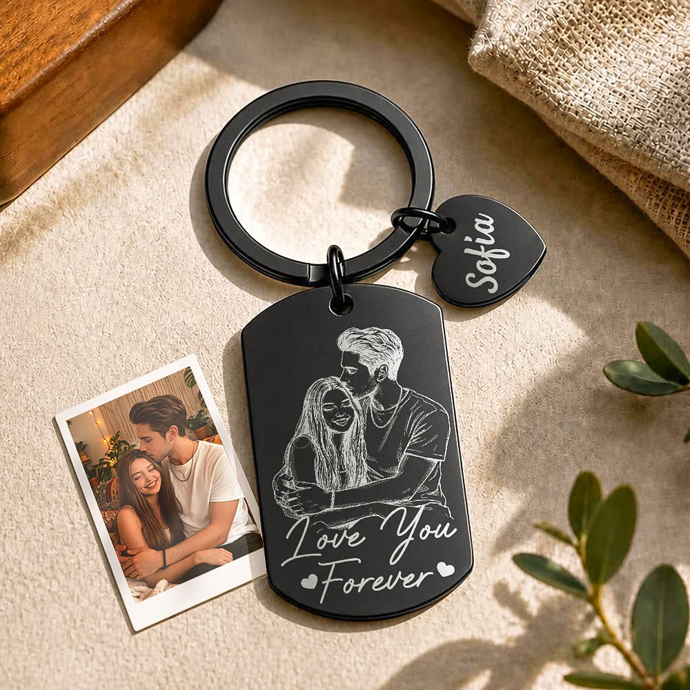 Custom Photo Bold Sketch Personalized Stainless Steel Keychain - MyPhotoSocksAu
