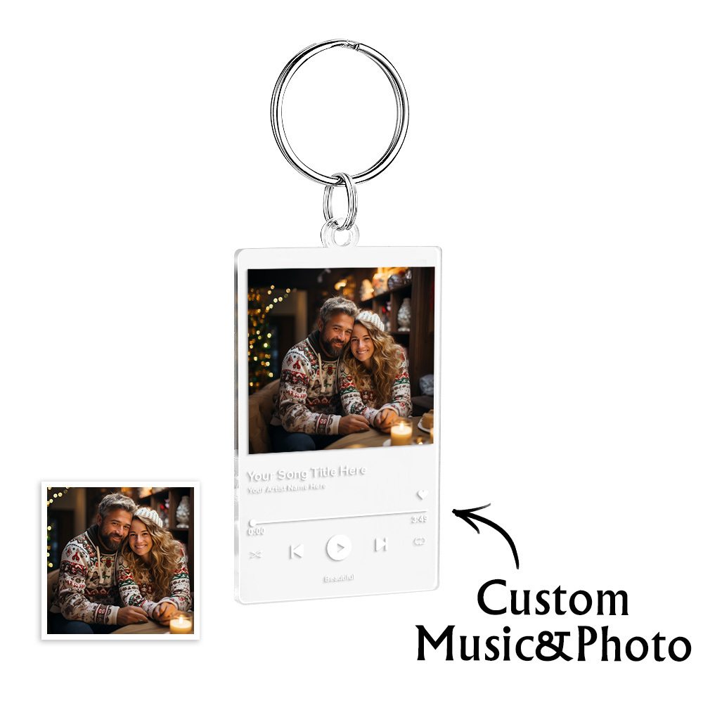 Custom Acrylic Musci Keychain Photo and Text Acrylic Keychain Creative Gifts Christmas Gift Keychain - MyPhotoSocksAu