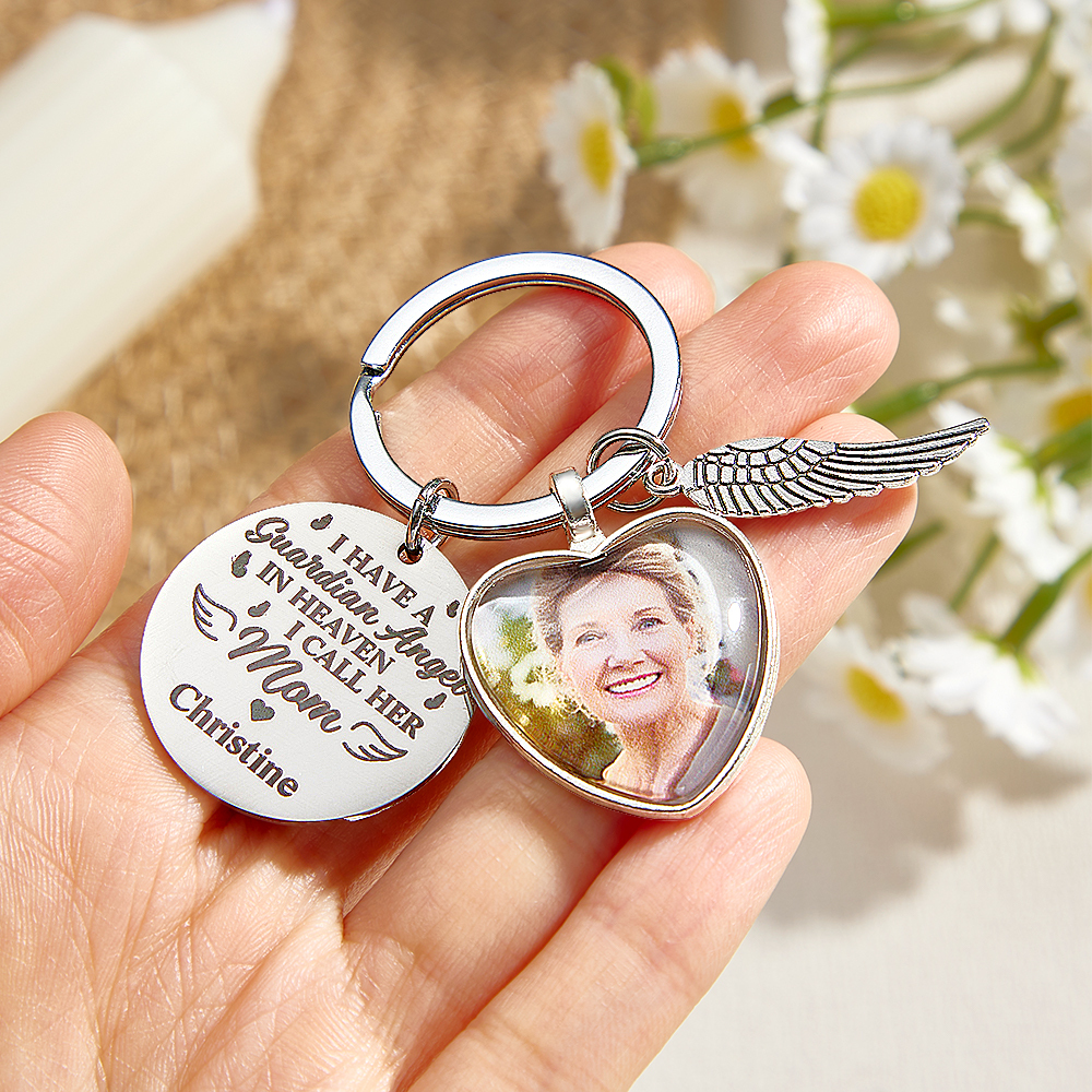 Personalized Photo KeyChain I Have An Angel Watching Over Me Mother's Day - MyPhotoSocksAu
