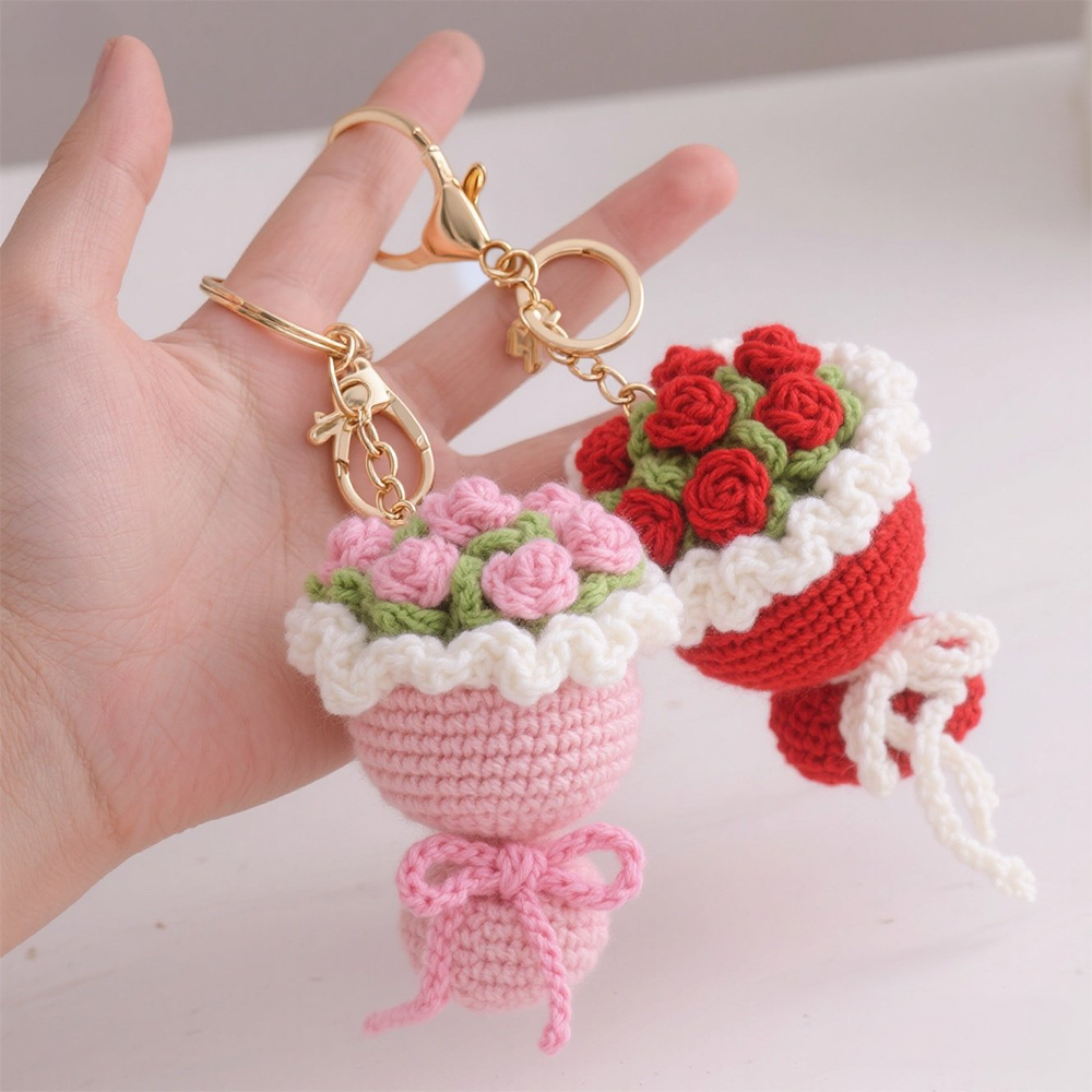 Lovely Gift Wool Knitted Bouquet Keychain Simulation Sunflower Bag Charm Pendant Graduation Gift - MyPhotoSocksAu