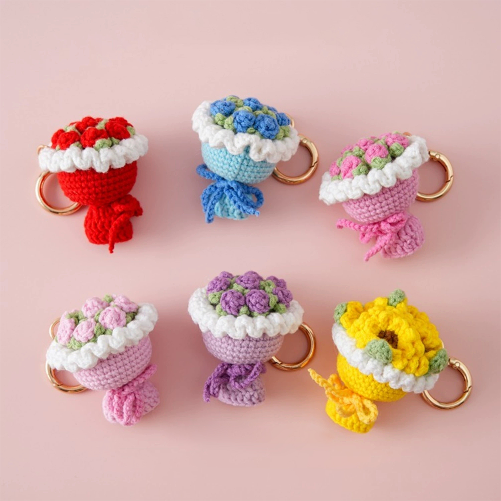 Lovely Gift Wool Knitted Bouquet Keychain Simulation Sunflower Bag Charm Pendant Graduation Gift - MyPhotoSocksAu