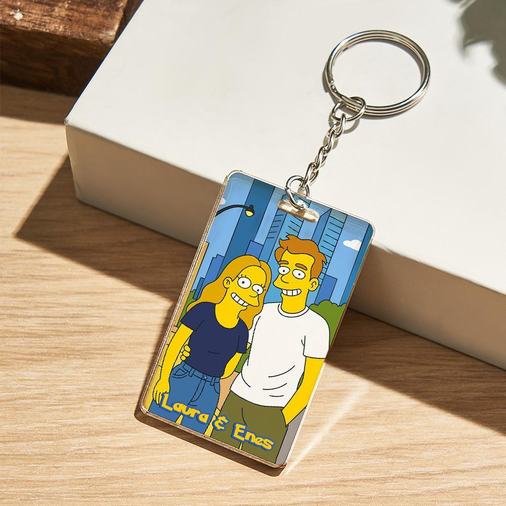 Custom Anime Style Couple Keychain �C Personalized Cartoon Gift with Photo & Text Acrylic Keychain Gift - MyPhotoSocksAu