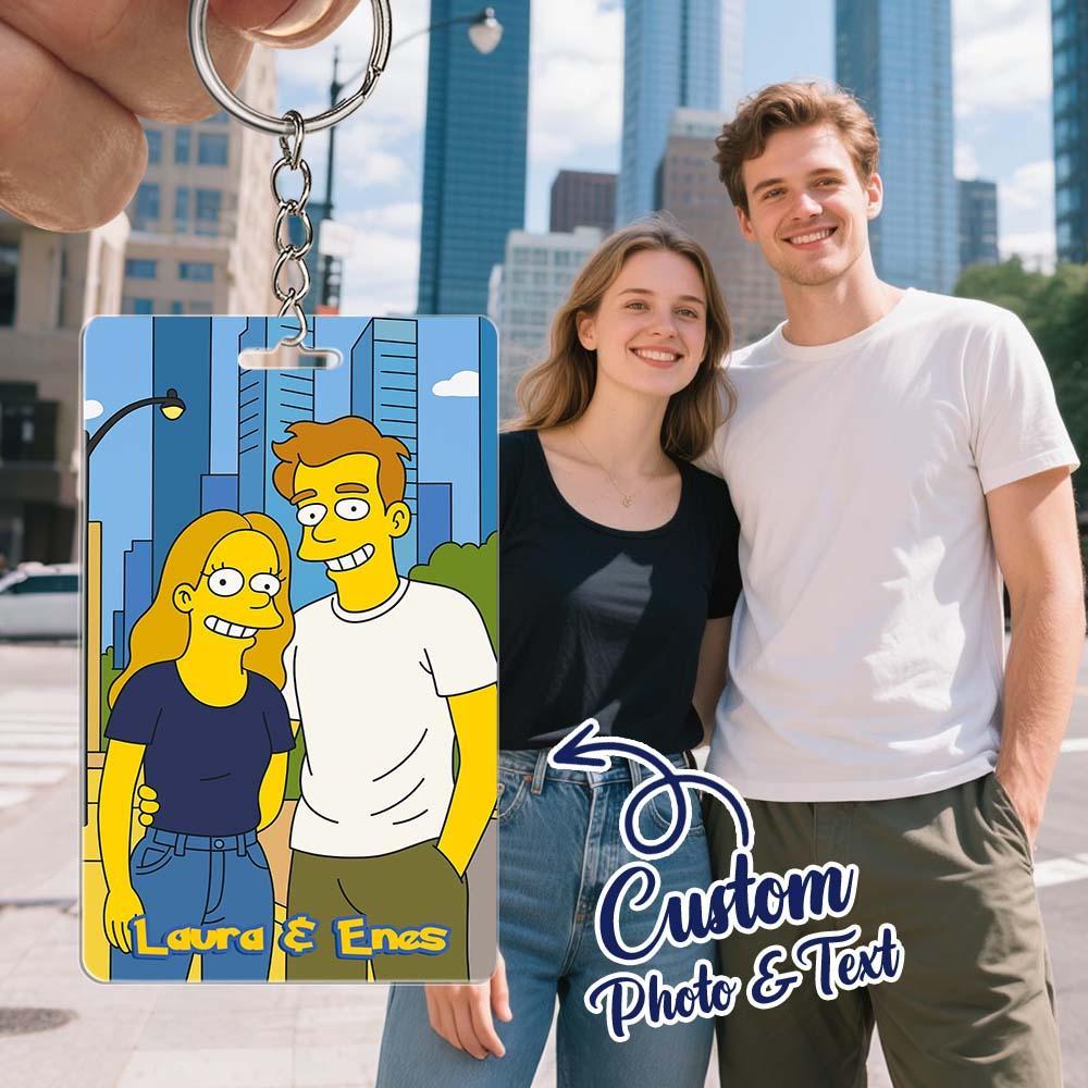 Custom Anime Style Couple Keychain �C Personalized Cartoon Gift with Photo & Text Acrylic Keychain Gift - MyPhotoSocksAu